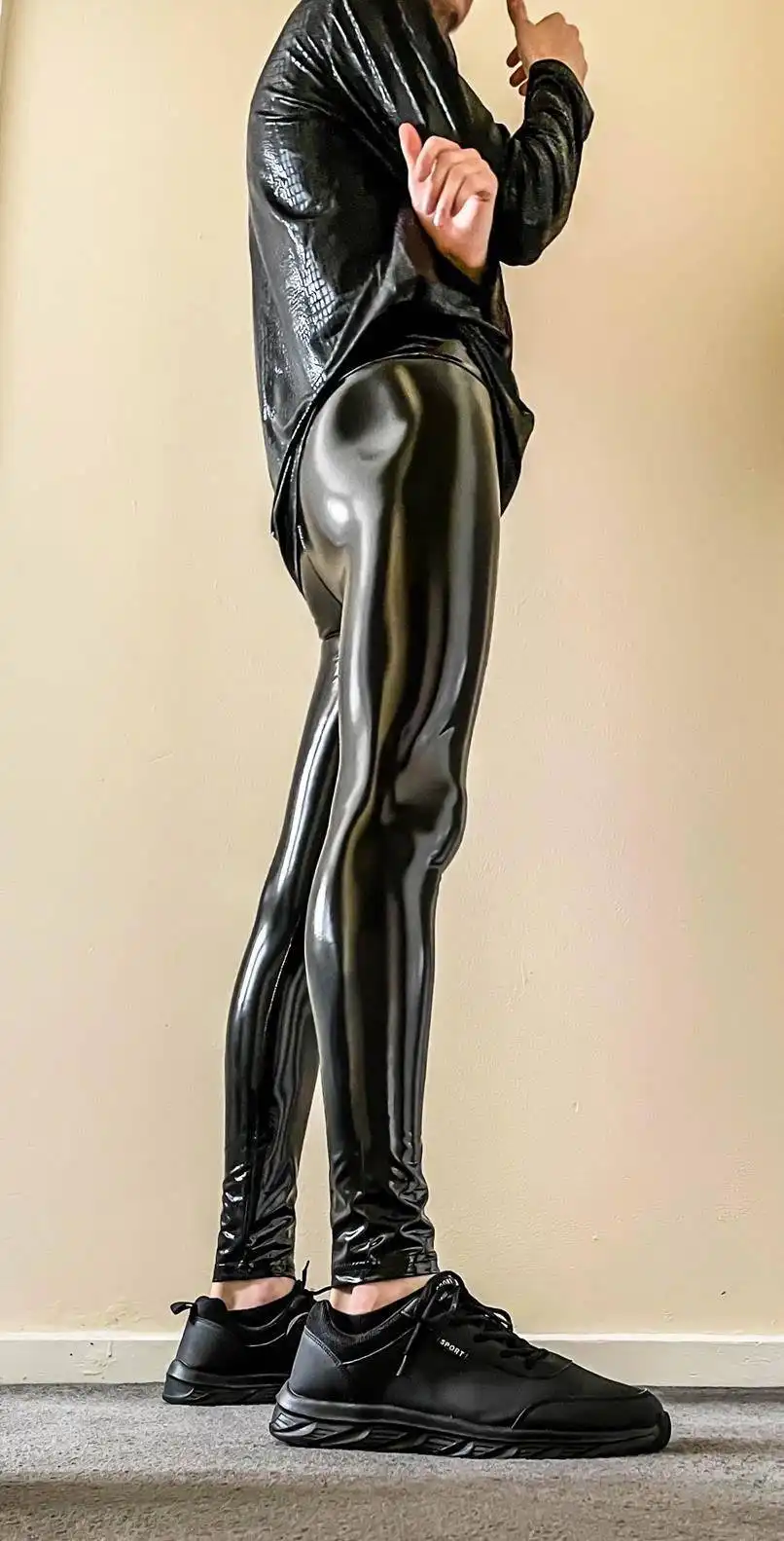 How to Style Patent Leggings with Leather Shirt