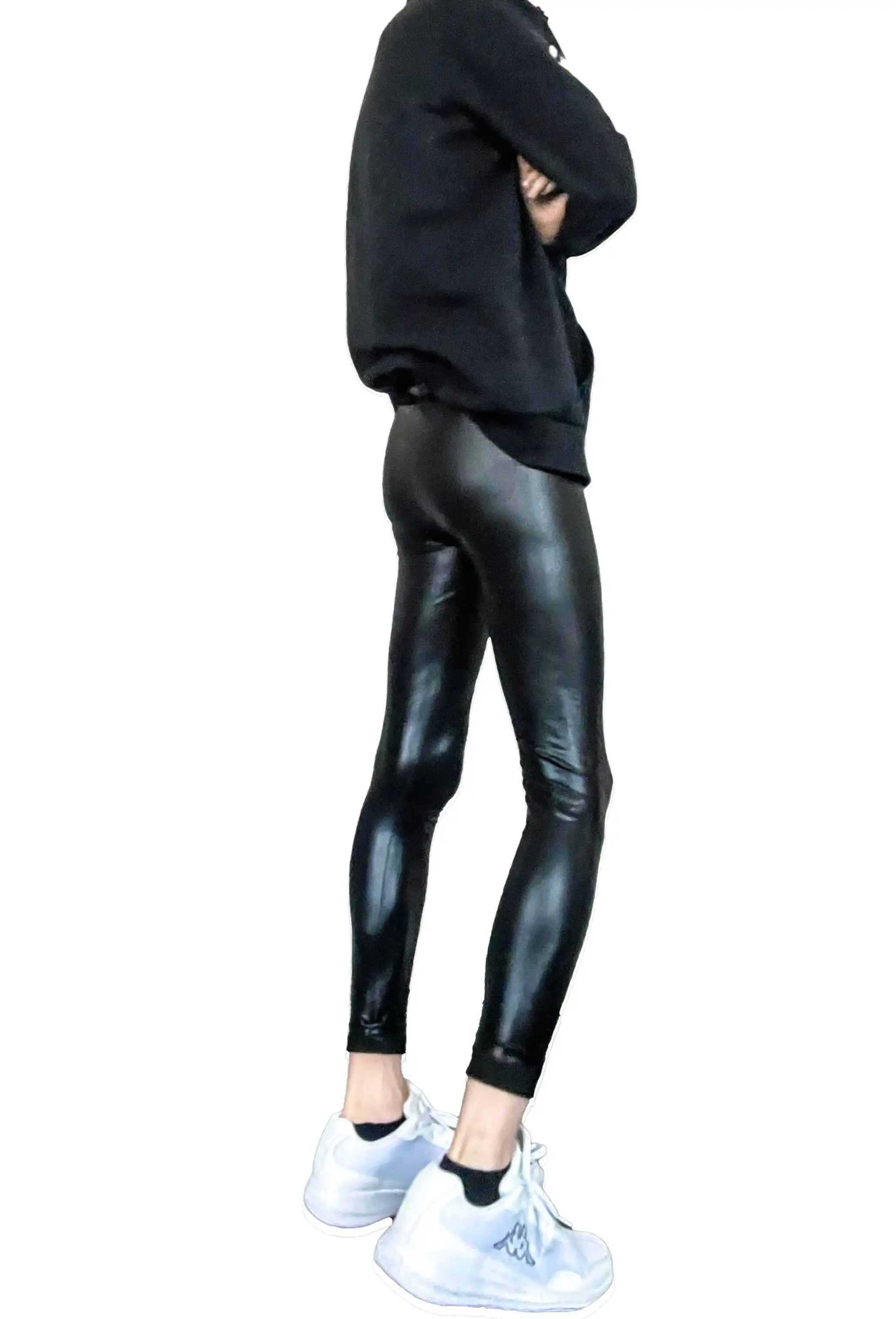 Street, Night Style with Shiny Leather Leggings