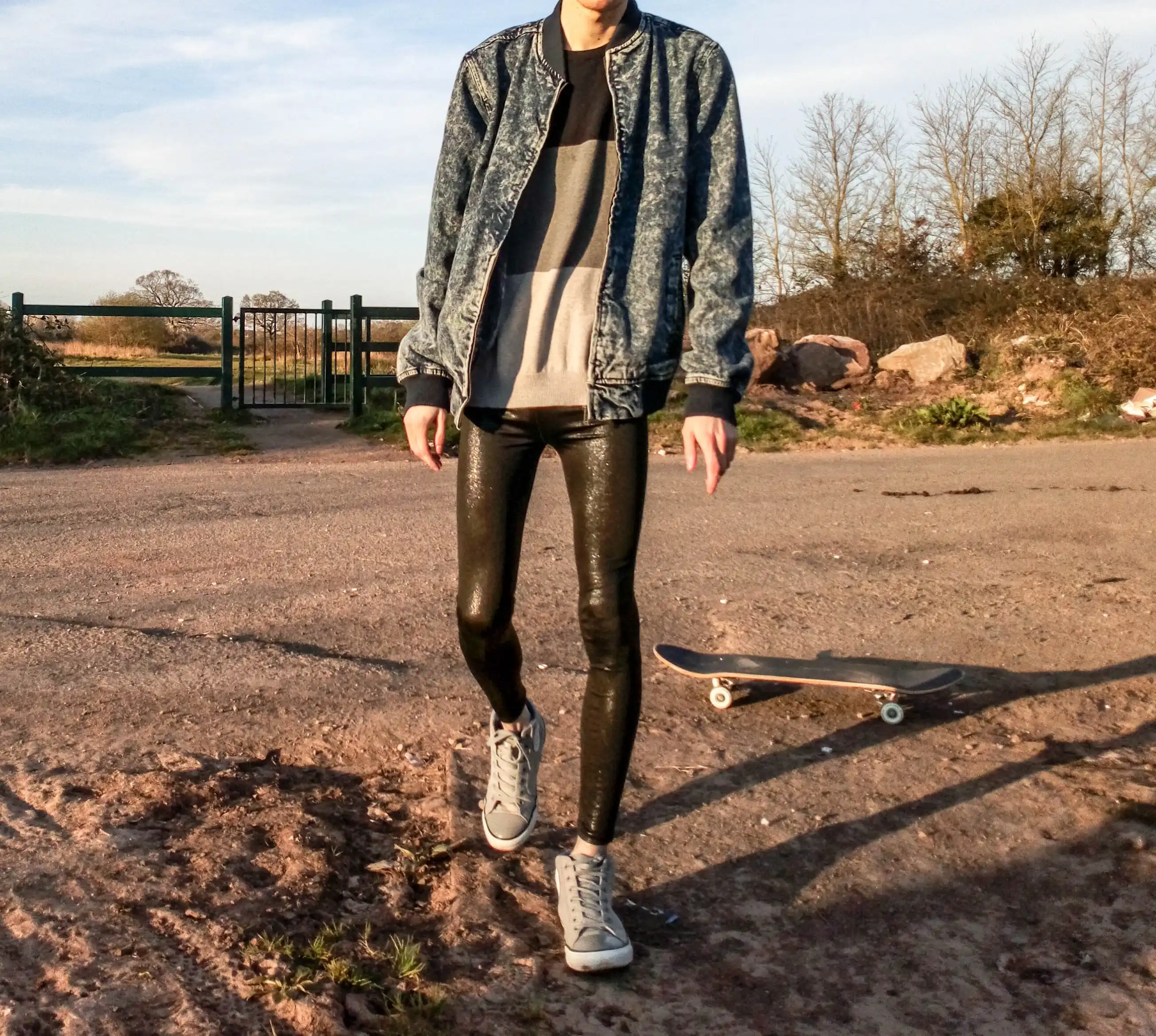 Style Inspo with Denim Jacket and Shiny Leggings