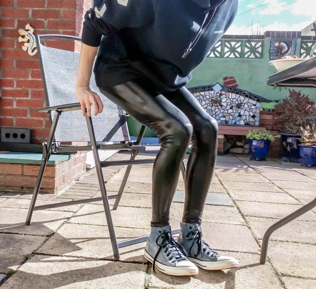 Styling Shiny Leather Leggings and Converse Hoodie, Sneakers