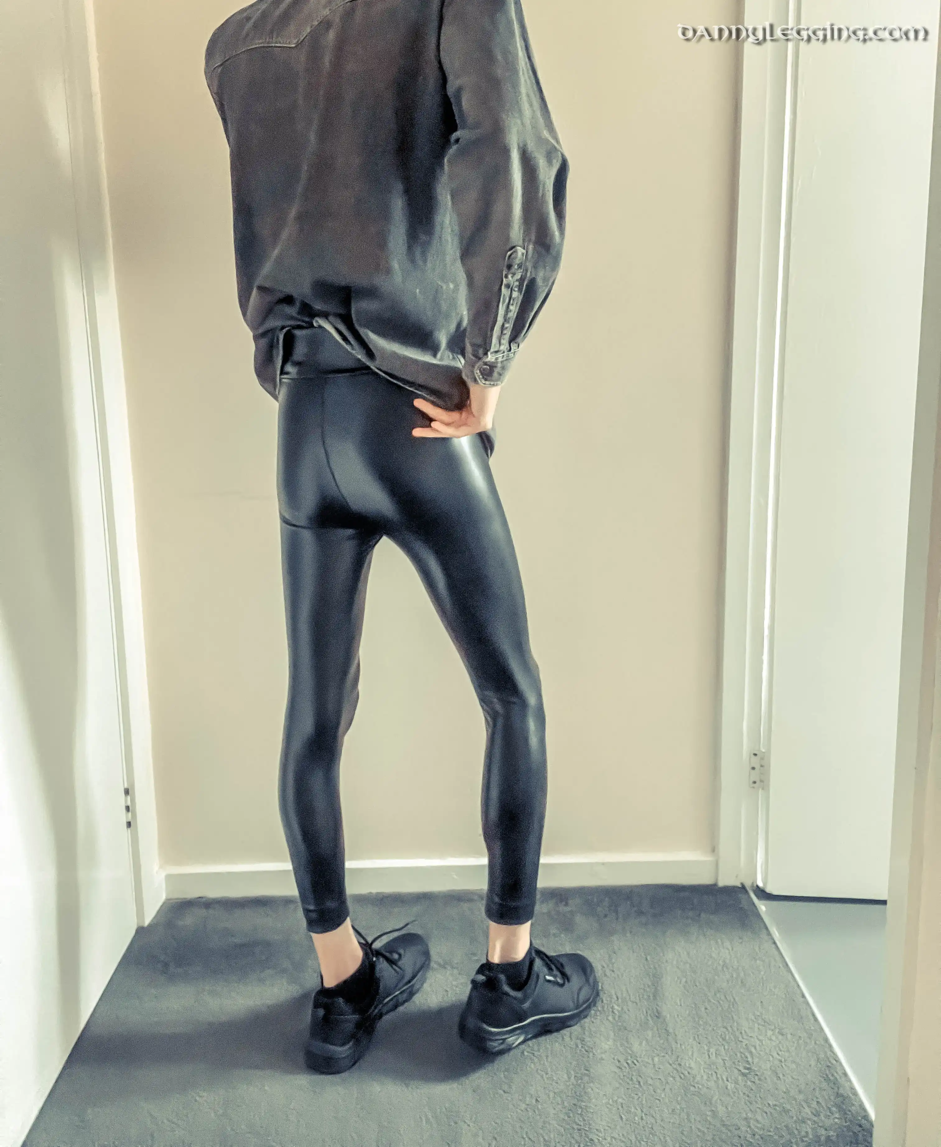 Outfit Try On: Denim Shirt and Shiny Leather Leggings