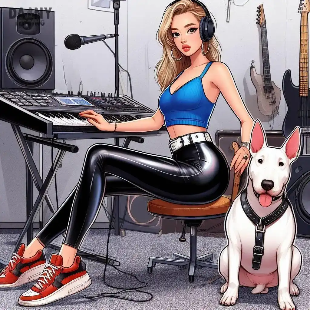 Cool Art of Music Producer with Dog in Studio - Synthetic Art Generation