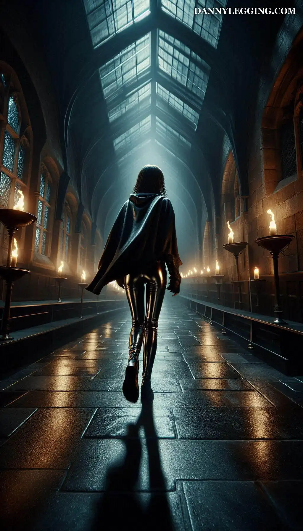 Dynamic Fantasy Art in Shiny Leather Leggings and Patent Pants