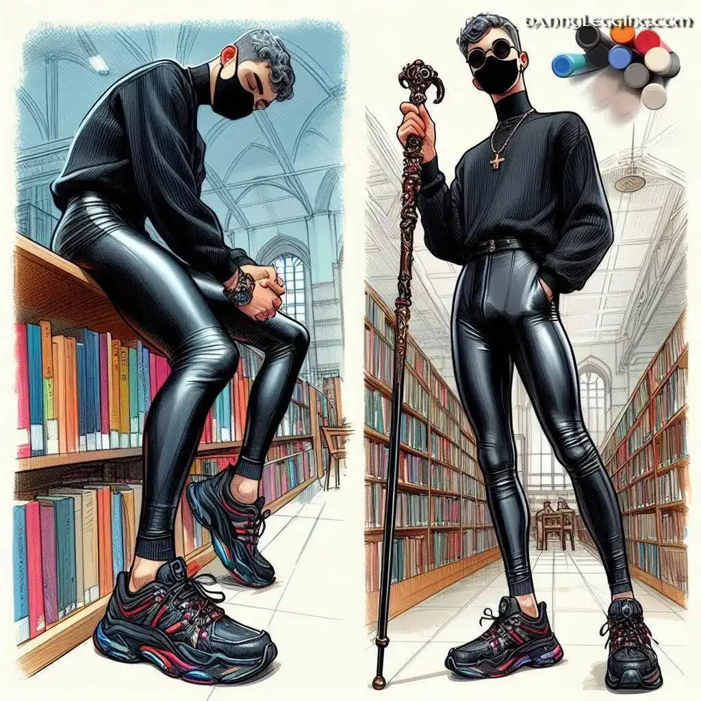 Stylish Concept Art: Intellectual Setting, Library, Cane and Leggings