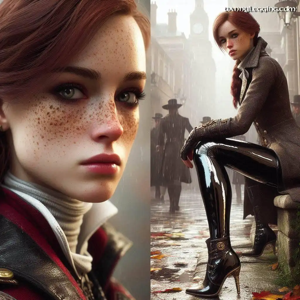 Evie Fry Concept Digital Art: Patent Leggings, Freckles and Assassin's Creed